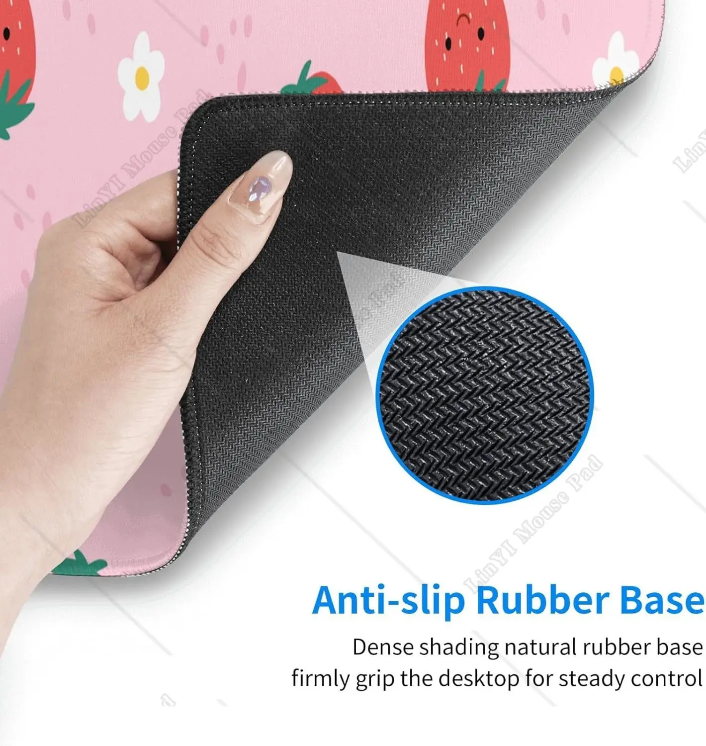 Pink Strawberry Large Mouse Pad XL Gaming Mousepad with Non-Slip Rubber Base for Office Work Laptop Computer 31.5'' X 12'' Inch