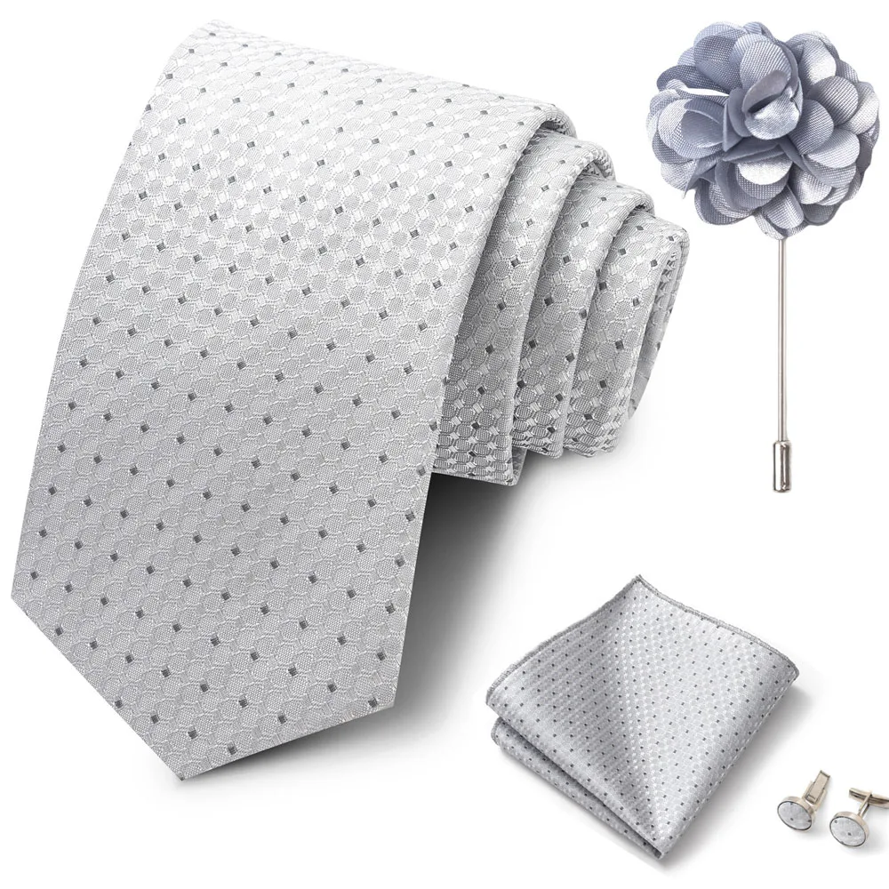 Großhandel Mode 8 cm Krawatte Taschentuch Manschettenknopf Pin Set Männer Krawatte Lila Paisley Anzug Zubehör Fit Hochzeit Geburtstag Geschenk – Detail 33