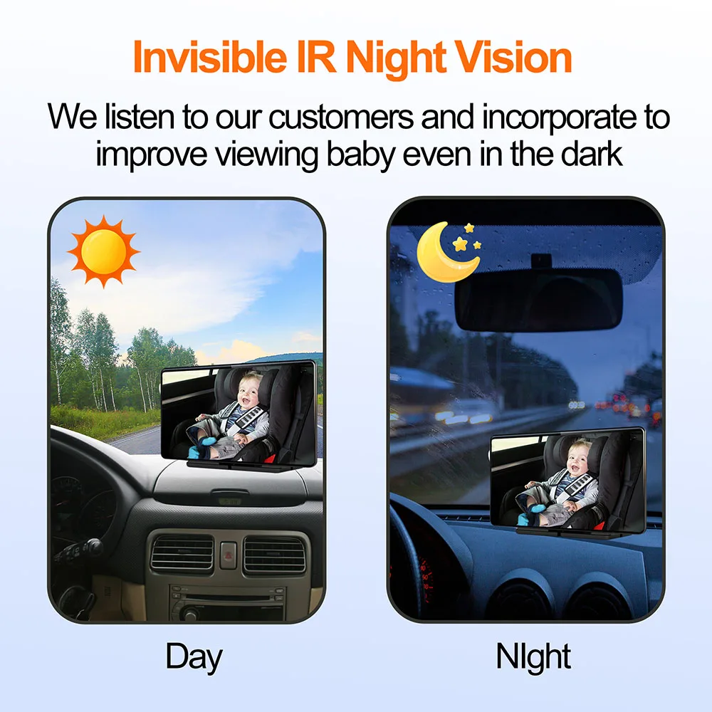 Soybean Baby Car Camera 2K HD 7'' Touch Screen 180° View Night Vision Back Seat Car Camera Monitor Display for Infants Kids Pets