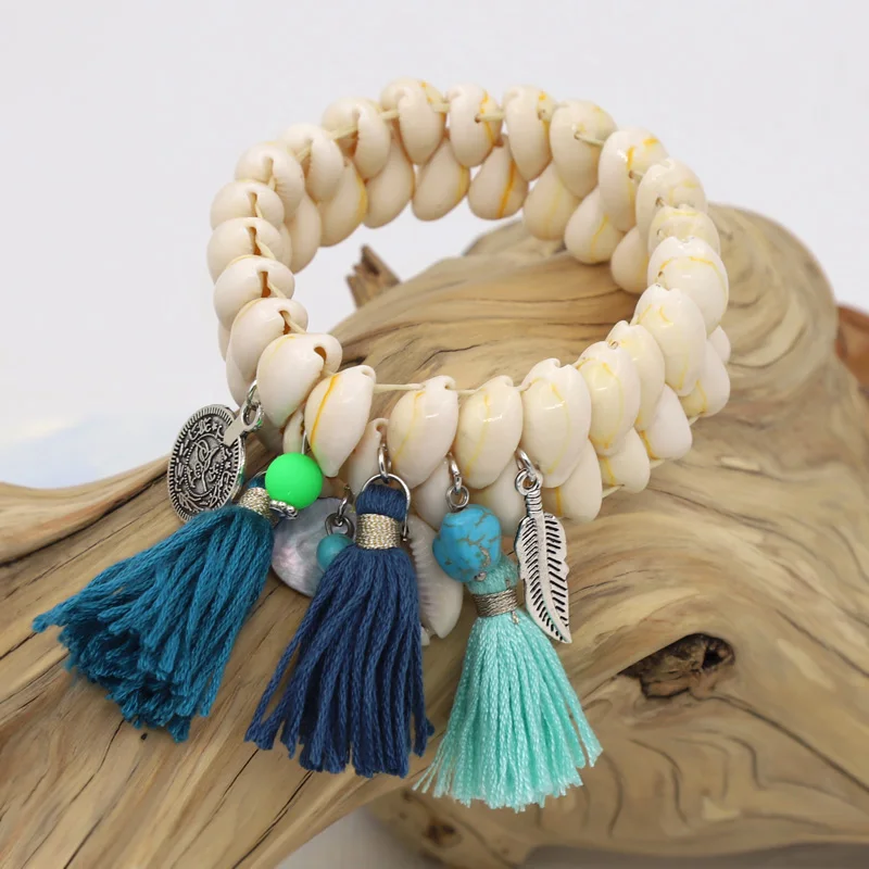 Bracelets for Women Boho Handmade Jewelry Shell Tassel Alloy Charms Bracelet Female Girl Gifts Accessories