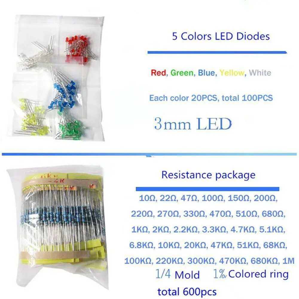 1390Pcs Electronic Components LED Diode Transistor Capacitor Resistance Kit