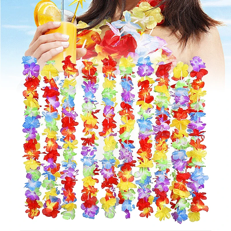 

10pcs Lei Hawaiian Party Decor Artificial Flower Wreath Garland Necklace Hawaii Beach Wedding Birthday Party Decoration Supplies