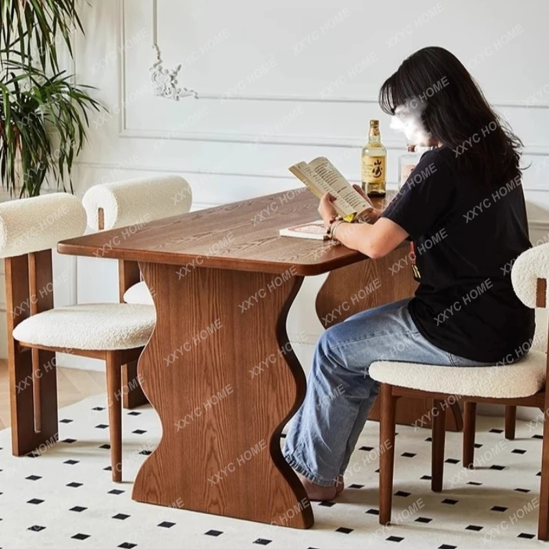 

Ретро-стол для обеденной зоны, простой обеденный стол для дома, обеденный стол из массива дерева для гостиной.