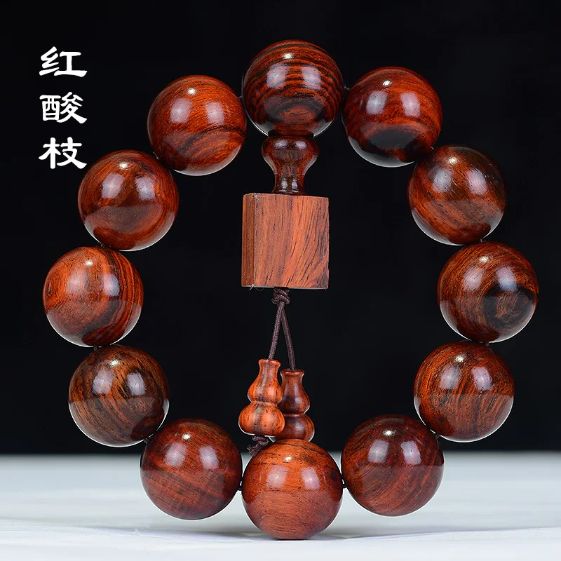 Laos Red Acid Branch Mahogany Beads Hand String Cross-toe Rosewood National Style Square Brand Fu Lu Bracelet Play Small Gift