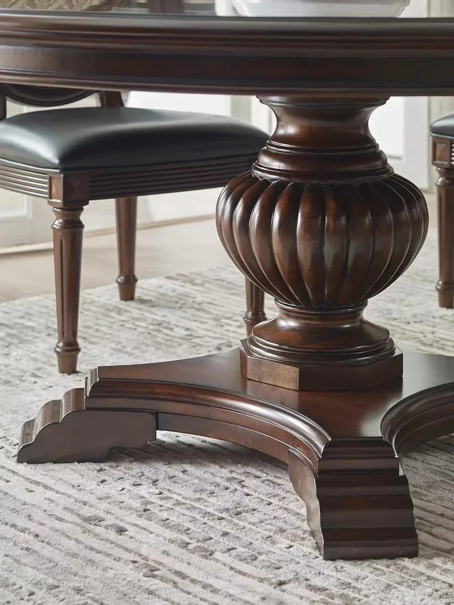 Runder Esstisch aus amerikanischem Massivholz, französischer Retro-Luxus-Esstisch, runder Esstisch