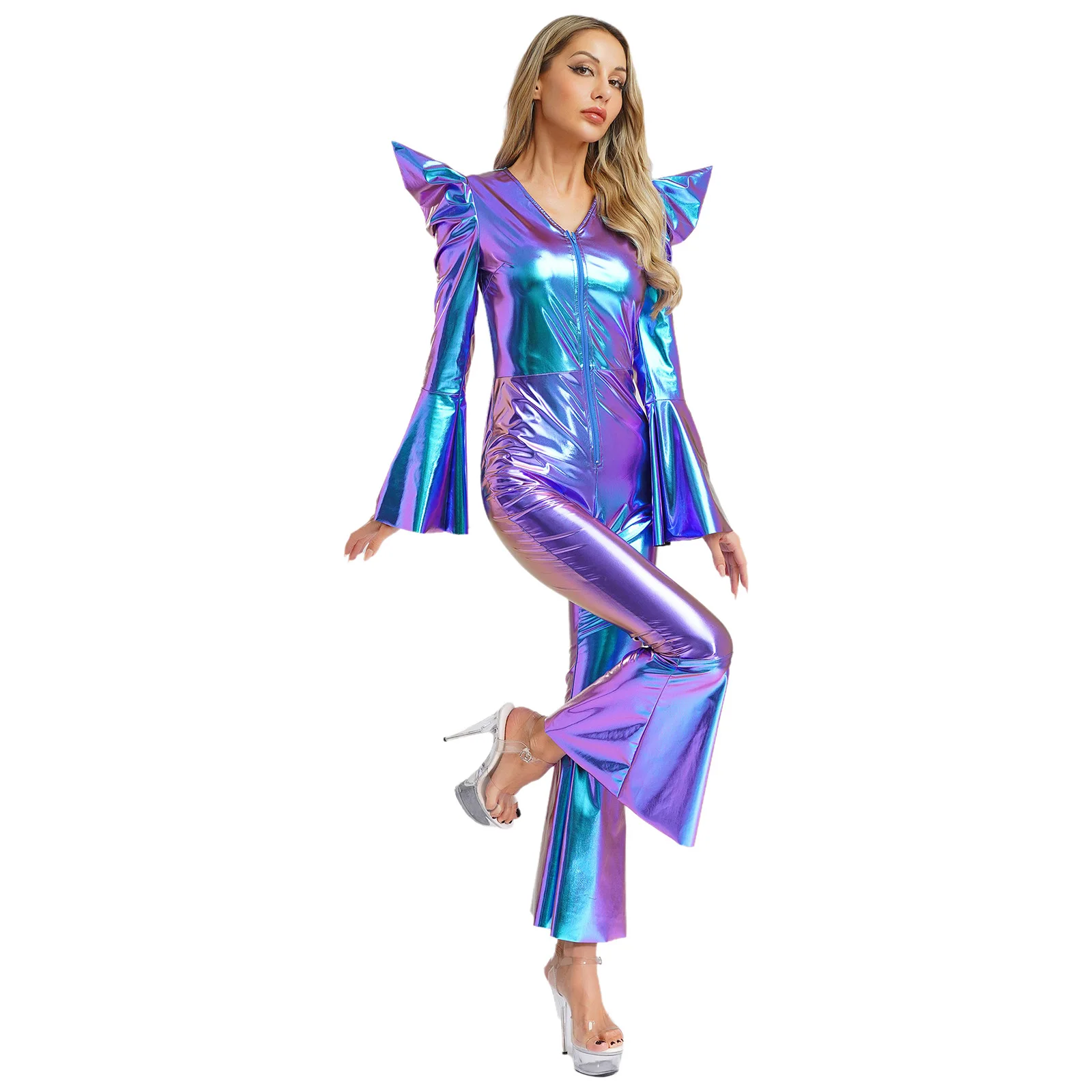 

Adult Women 80s 90s Disco Dance Jumpsuit Jazz Tango Tap Party Club Raves Outfits Carnival Halloween Astronaut Cosplay Costumes