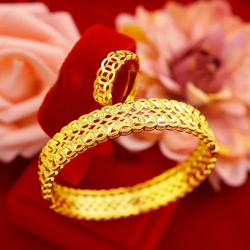 Pulsera de moneda abierta para mujer, brazalete de lujo de Color dorado de 18 k, Original, de alta calidad, no se decolora, joyería de oro