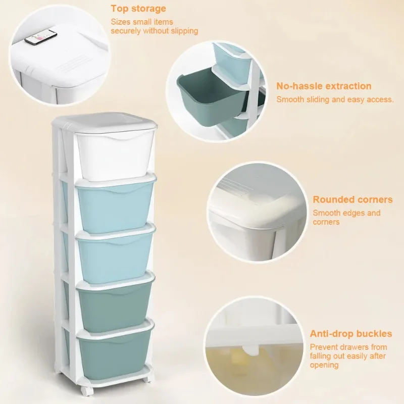 5 Layers Drawer Storage Cabinet Stackable  Organizer with Wheels  Rack Home  Sundries Container