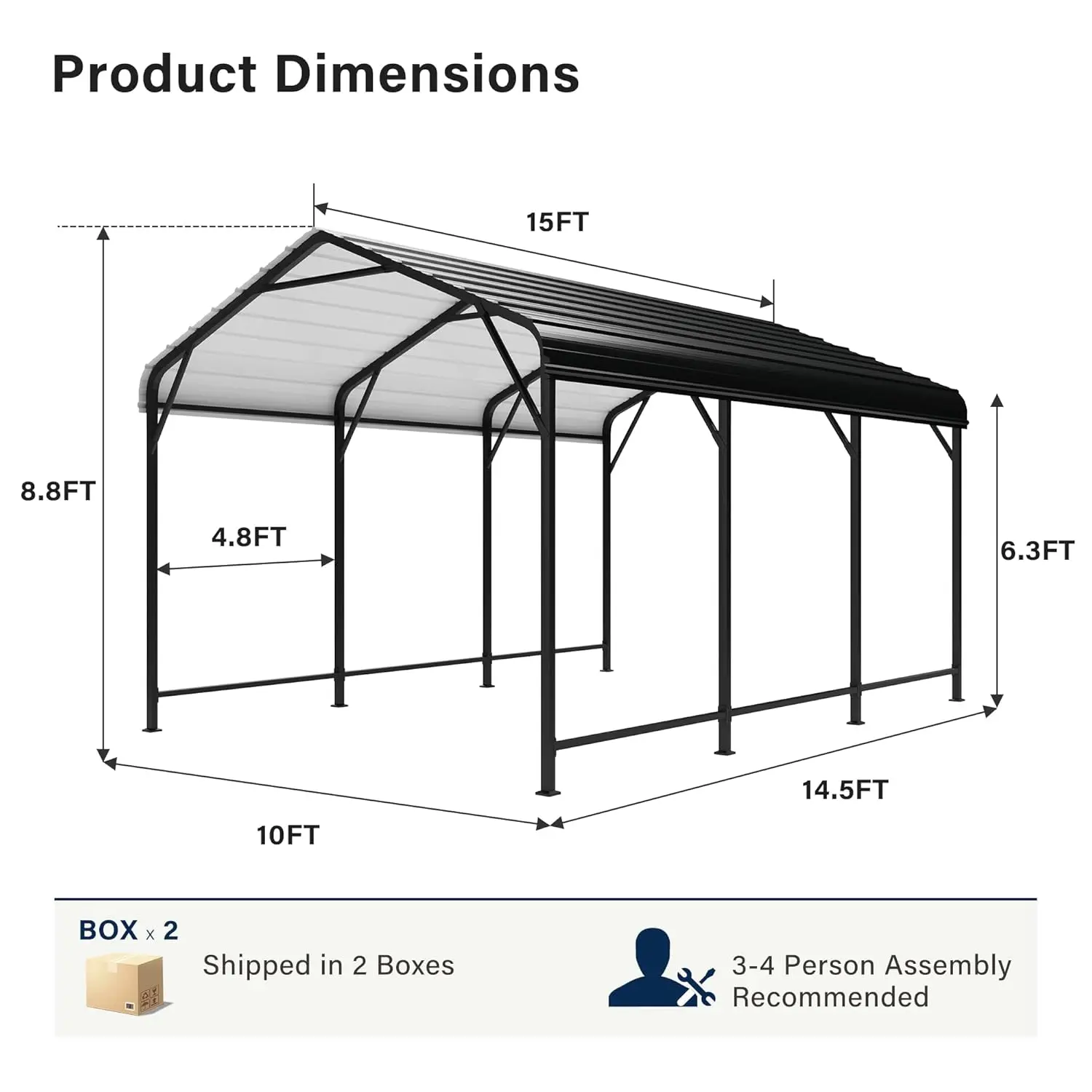 10x15 FT Metal Carport Enhanced Base Heavy Duty Garage Carports, Outdoor Garage Car Port, Oversized Carport Canopy, Customized