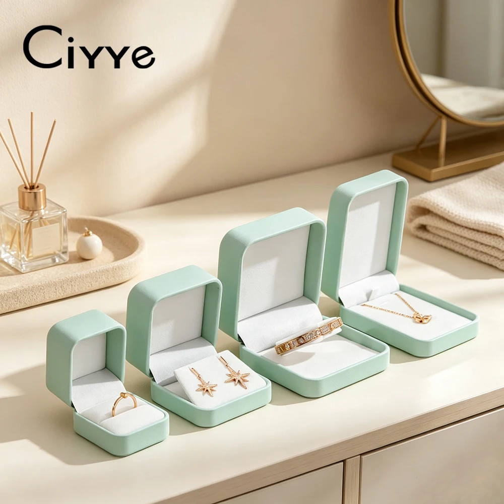 Ciyye Green PU Leather Ring Storage Box Jewelry Organizer Wedding Ring Necklace Earrings Jewelry Gift Packaging Box Customizable