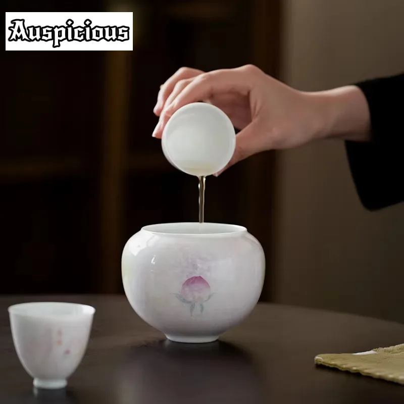 350ML Pure Hand-painted Peach Powder Ceramic Jianshui Tea Washing Bowl Household Paste Painted Tea Residue Bucket Tea Ceremony
