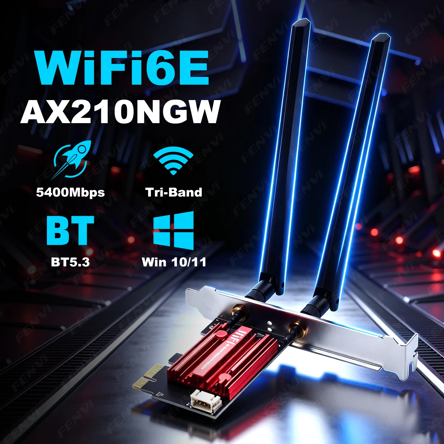 wifi-6e-pcieカード-ax210-トライバンド-24g-5g-6ghz-5400mbps-bluetooth-53-レッドヒートシンク付き-6dbアンテナ-デスクトップ用-windows-10-11対応