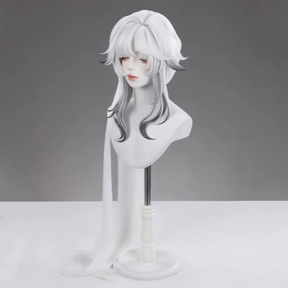 Game Wuthering Waves Hsin Cosplay Wig Women Silver Gray Gradient Long Hair Heat Resistant Synthetic Full Wig Halloween Prop view 3