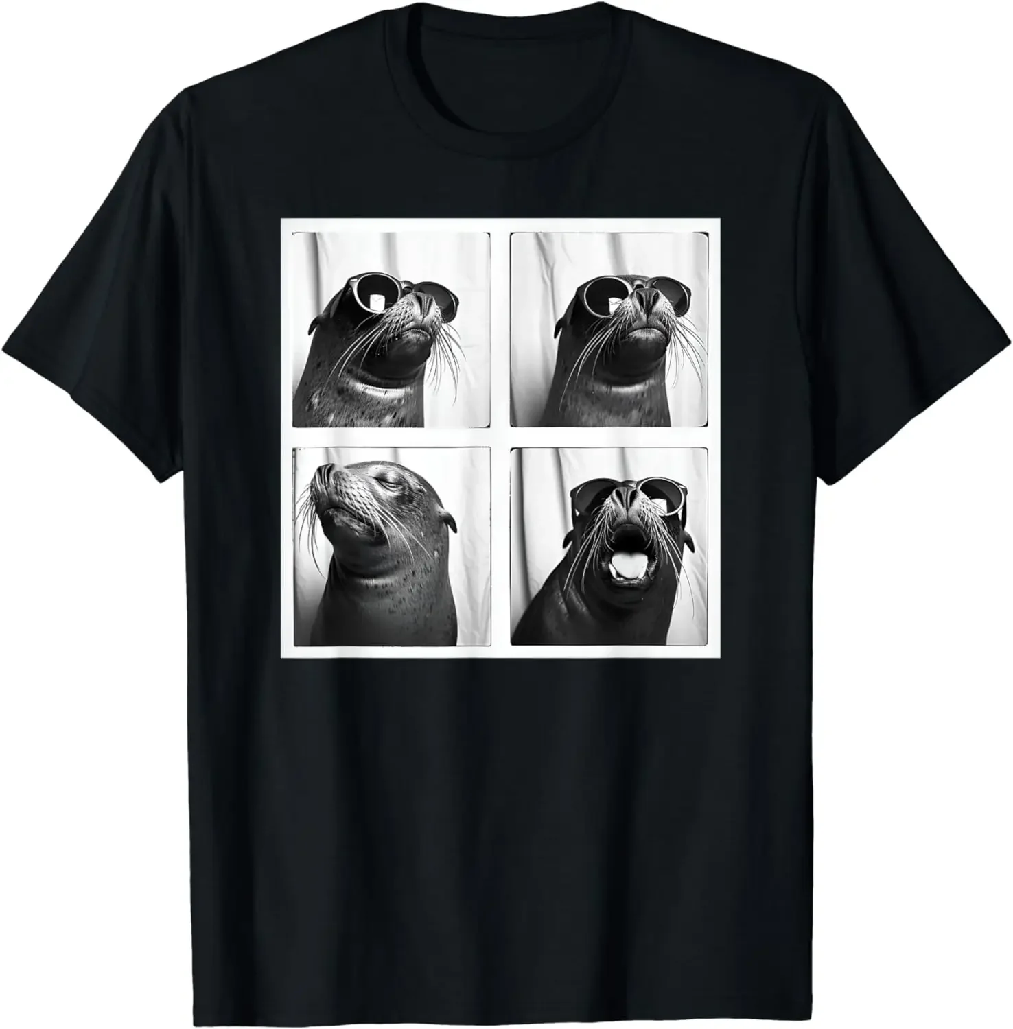 Funny Animals Seal with Sunglasses Cool Sea Lion Ocean Animal Photobooth T-Shirt for Men Women Cotton Oversized T Shirt