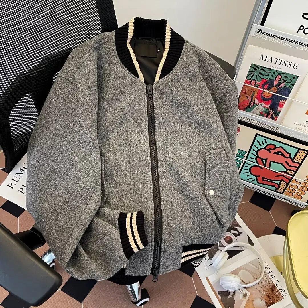 

Мужская бейсбольная куртка Cleanfit, осенне-зимнее свободное повседневное шерстяное пальто, винтажная верхняя одежда High Street Faion, пальто