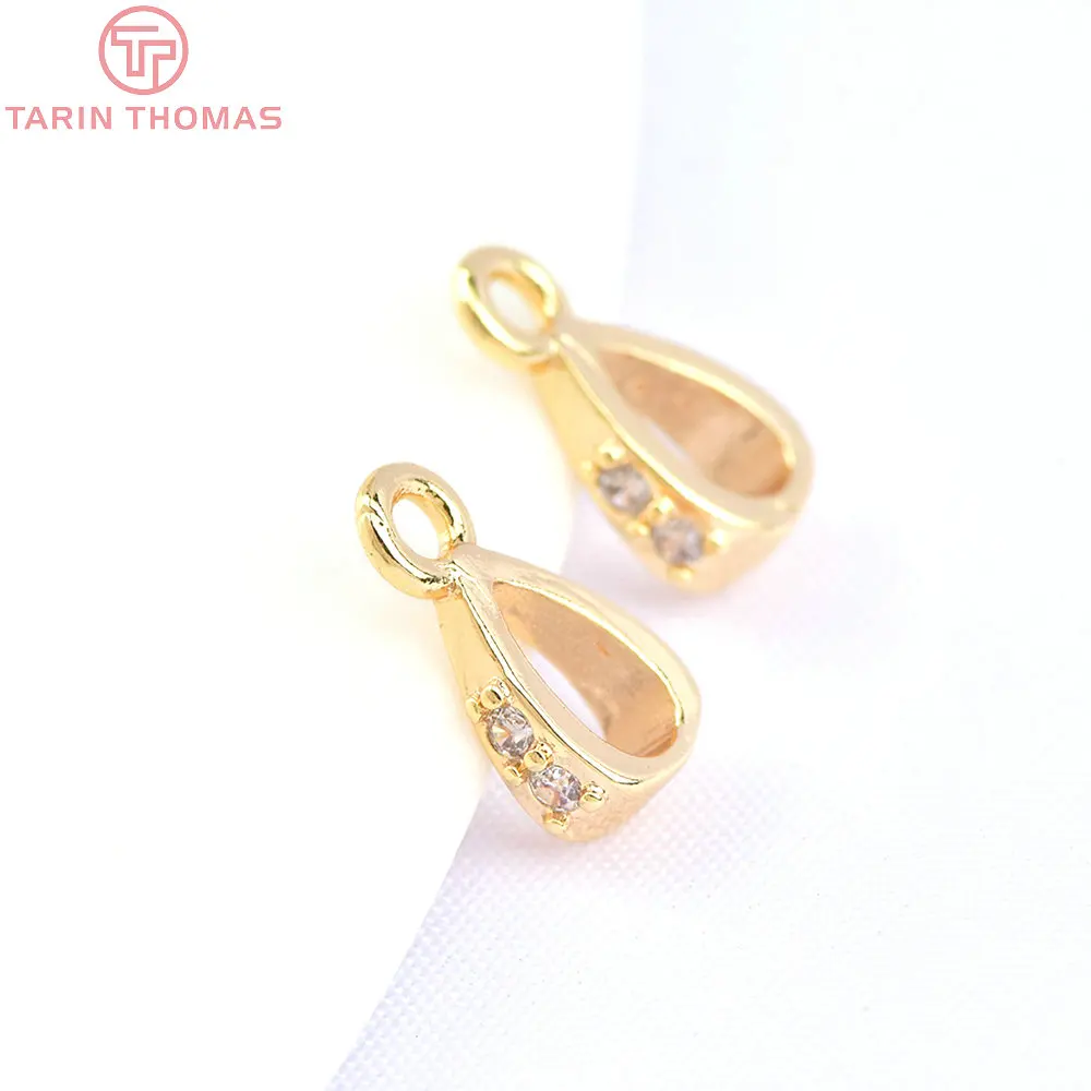 (1574) 10PCS 3x5x9.5MM 24K Gold Color Plated Brass with Zircon Charms Connector High Quality Diy Jewelry Accessories Wholesale