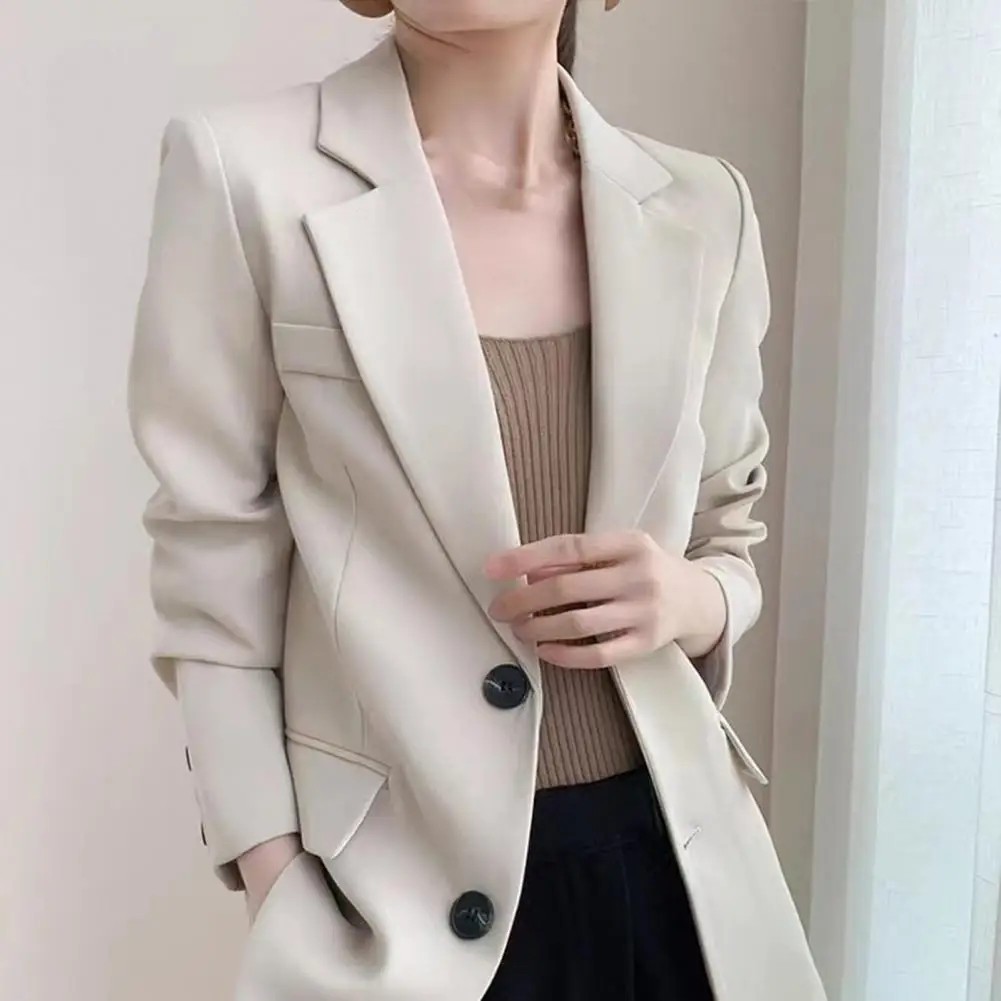 Manteau de Bureau pour Femme, Solide, à Col Rabattu, Simple Boutonnage