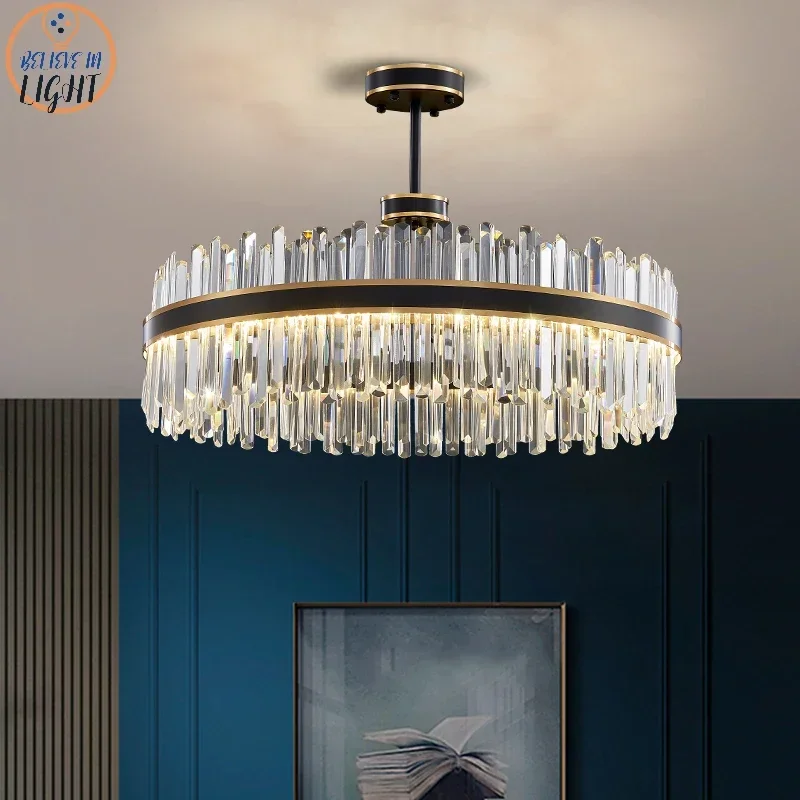 

Nordic Luxury Crystal LED Chandelier Modern Black Ceiling Light for Living Room Kitchen Indoor Lighting Decor