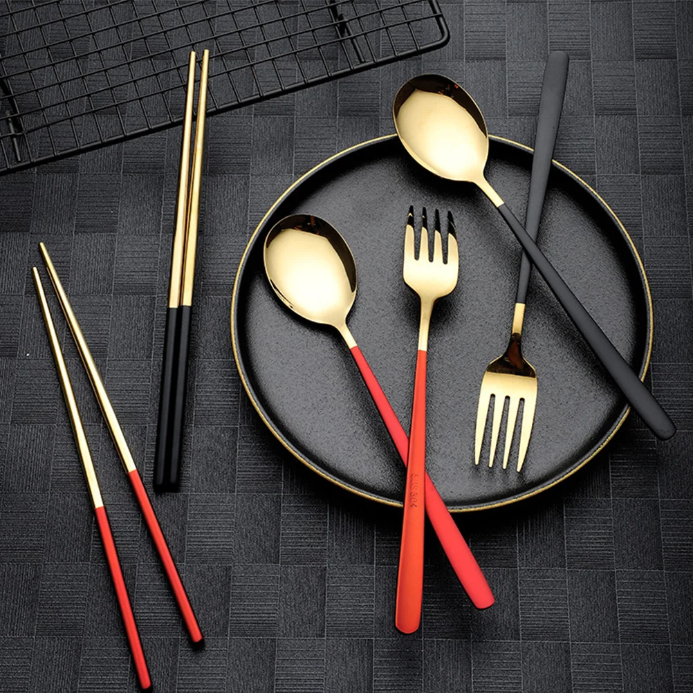 

1Set Stainless Steel Dinnerware Set High Quality Workmanship Lightweight Convenient Flatware Set for Outdoor Travel Portable