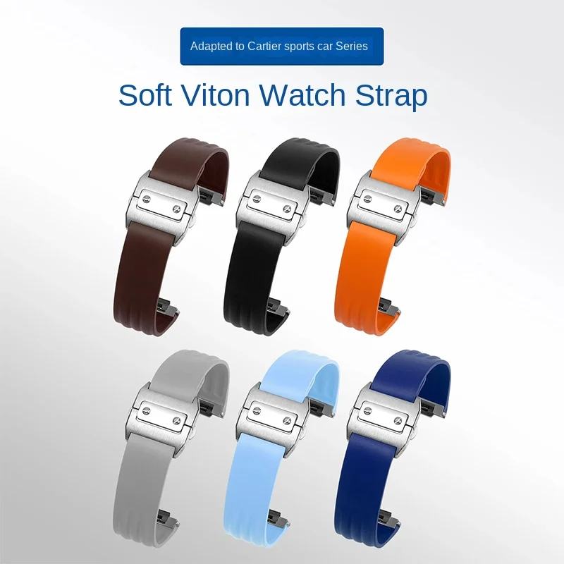 High-Quality VITON strap Rubber Band for Cartier Roadster Watch WE500260 W6206018 19mm blue orang Wristband with 18mm Fold Clasp