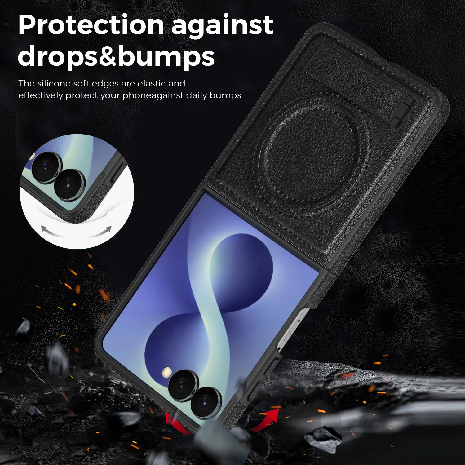 Shockproof PU Leather Flip Cover For Samsung Galaxy Z Flip 8 7 6 5 4 3 Cases 7 FE Magnetic Wireless Charging Landscape Kickstand
