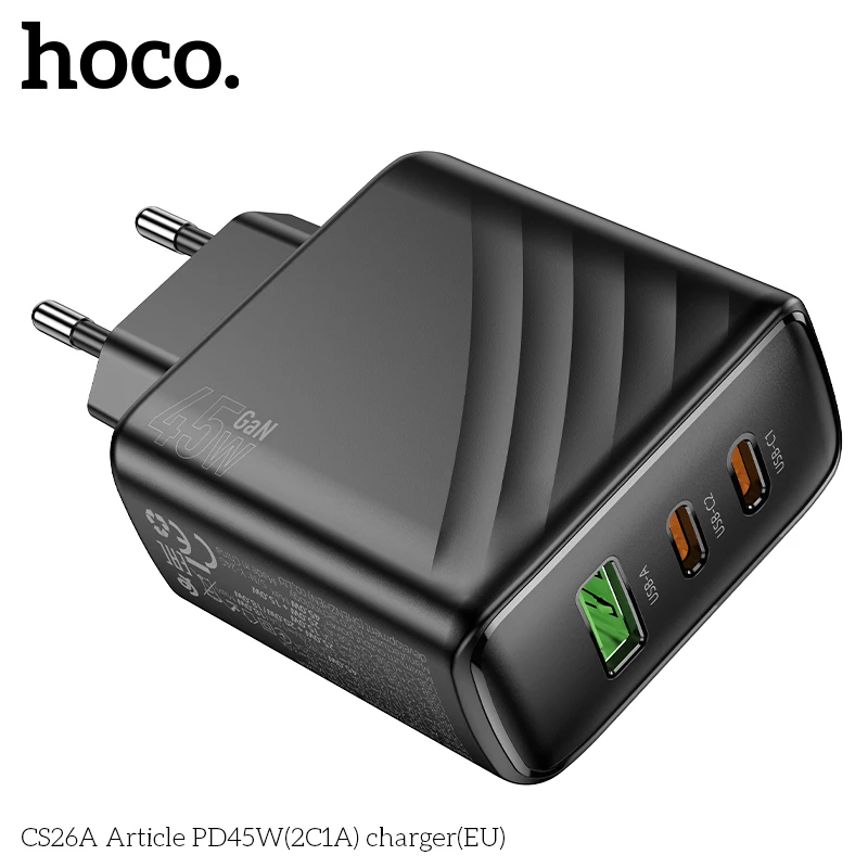

HOCO CS26A PD45W USB C Phone Fast Charging Adapter For iPhone 16/15 Pro Max PD QC3.0 EU Plug Wall Charger For Samsung S24 S23