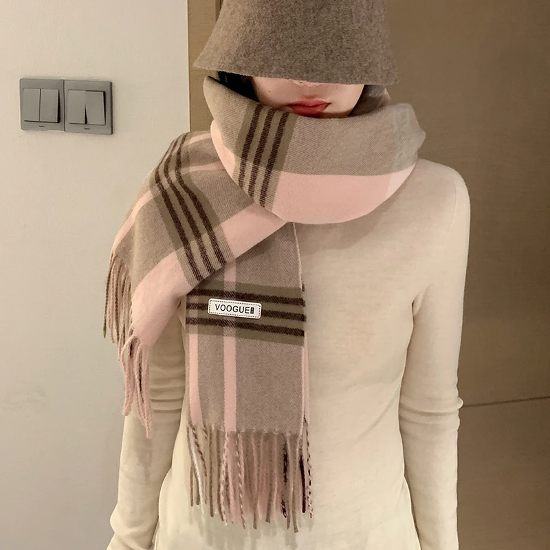 

100% Australian pure wool women's scarf, warm, knitted, versatile, plaid, Korean version, 2024 autumn and winter new style