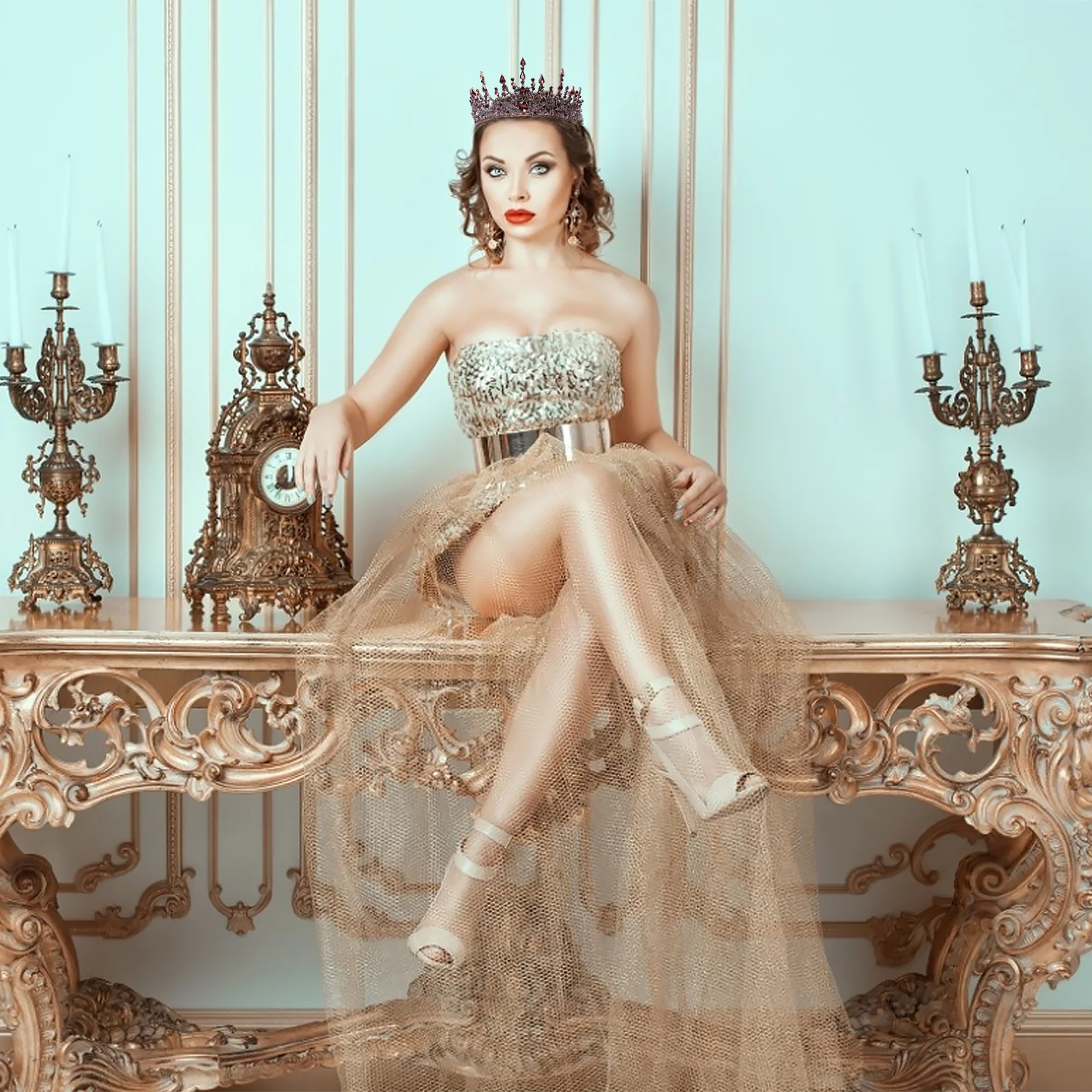 

1pc Birthday Crown Hair Accessory Women Bridal Tiara Baroque Retro Crown Headdress Wedding Party Prom Costume Decor