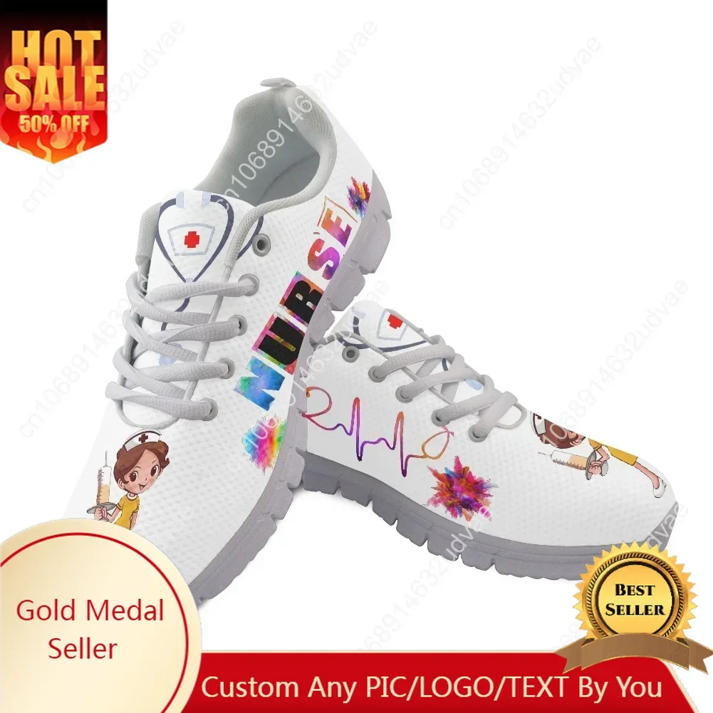 

New Cartoon Nurse Shoes for Women Medical Heart Beat Brand Design Breathable Sneakers Flats Shoes Zapatos Mujer