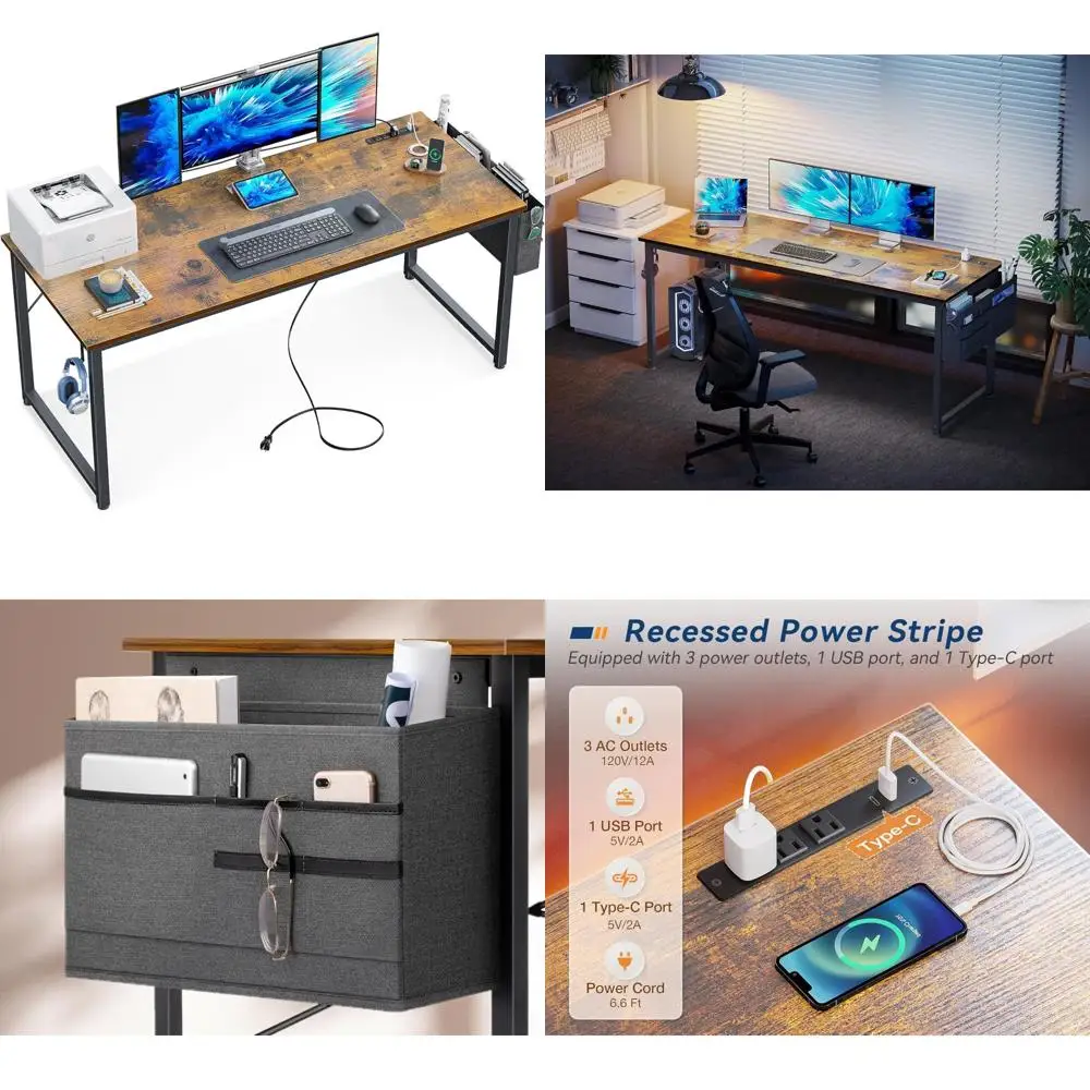 

Large Modern Home Office Desk with Power and USB Ports for Gaming and Writing