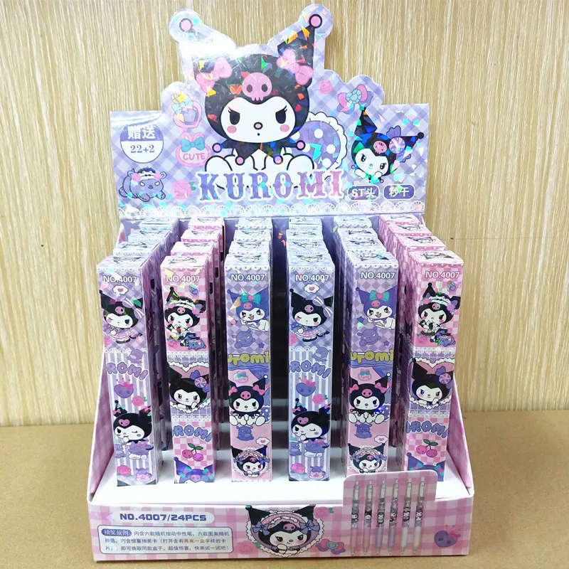 12/24pcs Sanrio Cinnamoroll Kuromi Hellokitty Pochacco Neutral Pen Flexible Pencil  Black Pen Student Stationery Gift Wholesale