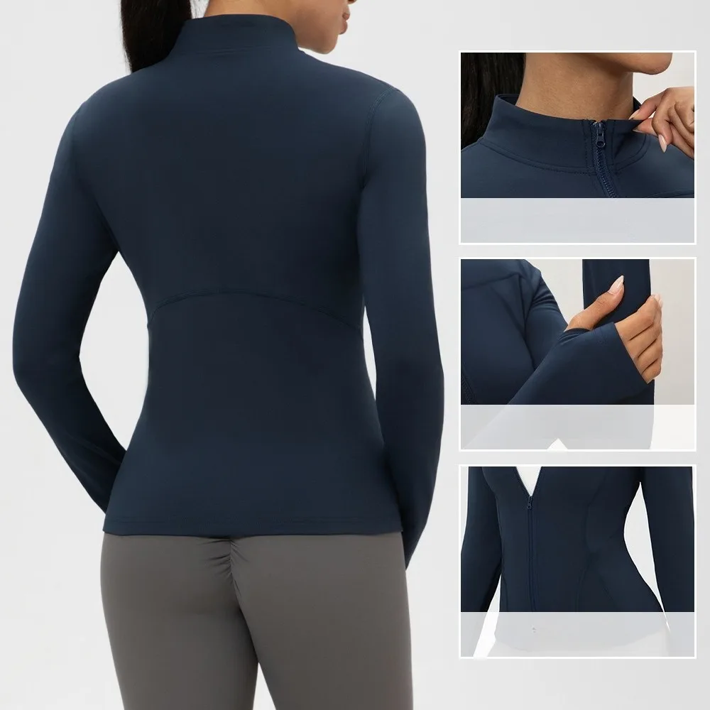 Fleece Lined Thermal Yoga Jacket Women Slim Fit Waist Shaping Outerwear Warm Running Fitness Sports Top
