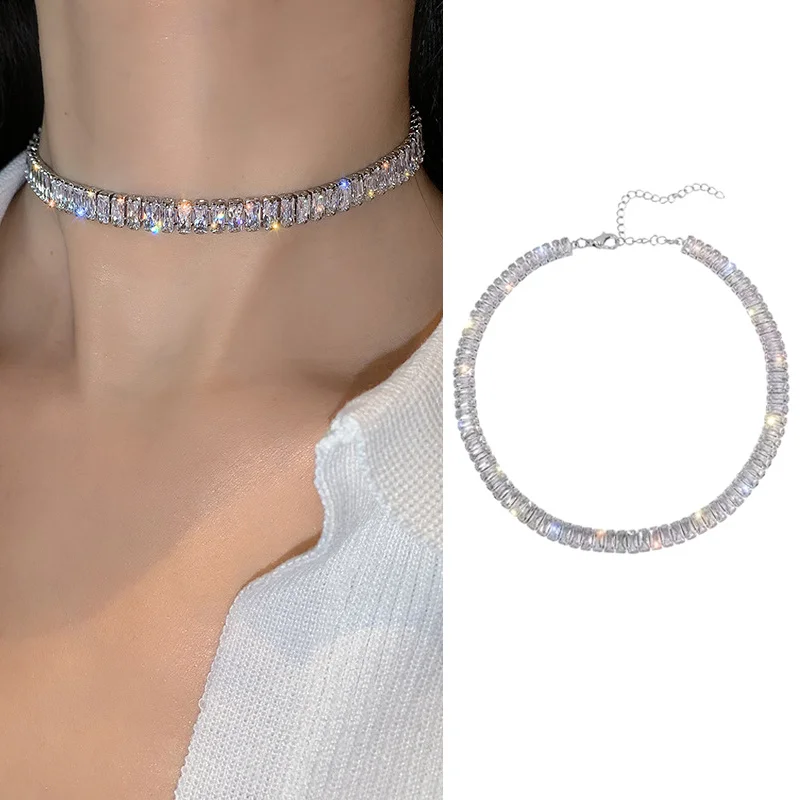 Gargantilla de circonita cuadrada brillante para mujer, collar de cristal exquisito, Collar corto, regalo de joyería de boda, 1 piezas