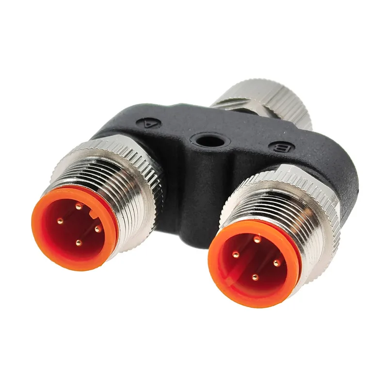 M12 Waterproof Three-way Pipe Connector Conversion Plug 4Pin 5Pin A Code Y Shaped Male Female