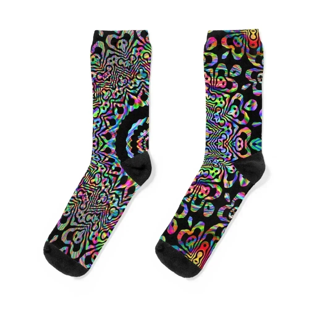 Kaleidoscope Trippy Skulls Black Socks Christmas snow Socks Ladies Men's