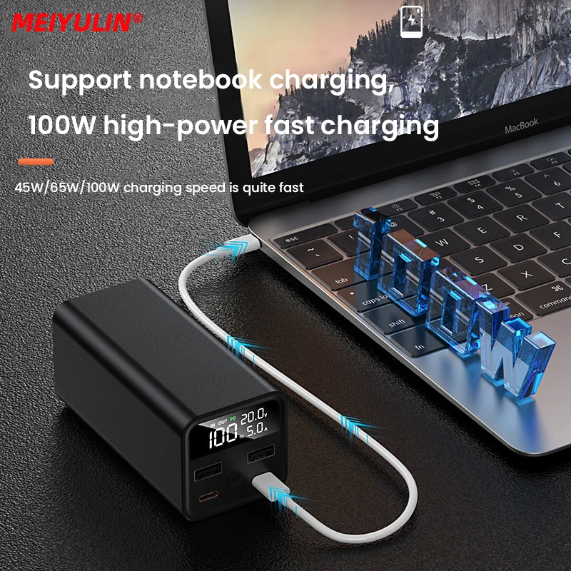 Banco de energia portátil com lanterna, 20000mAh, 100W, USB C, PD carregamento rápido, bateria de reposição externa para iPhone 15, 14, Samsung Laptop