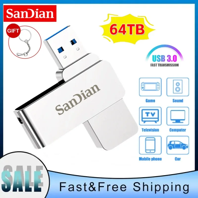 Pendrive USB rápido 3,0 de 64TB, unidad Flash Mini, 1TB, 512G, 256GB, disco U para TV, PC, ordenador y juegos