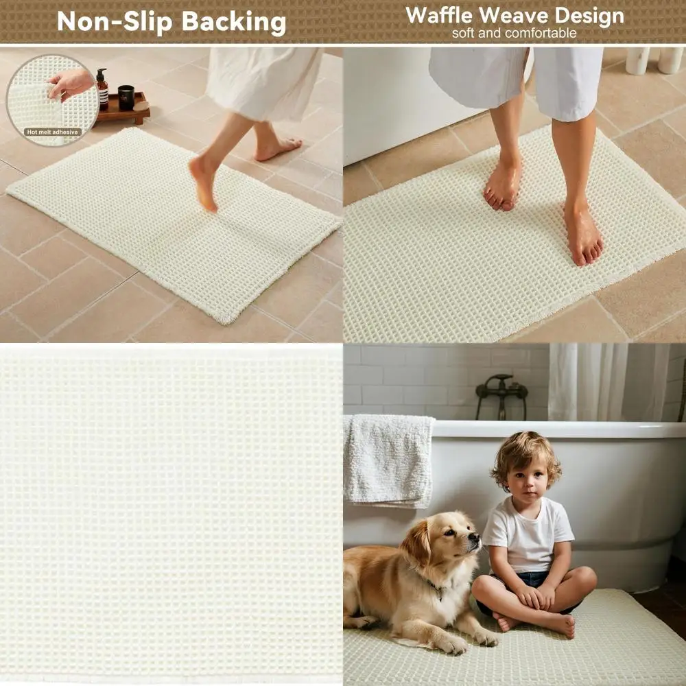 

Cream White 24x72 Waffle Runner Mat - Soft, Absorbent, Non-Slip, Washable Bathroom Rug