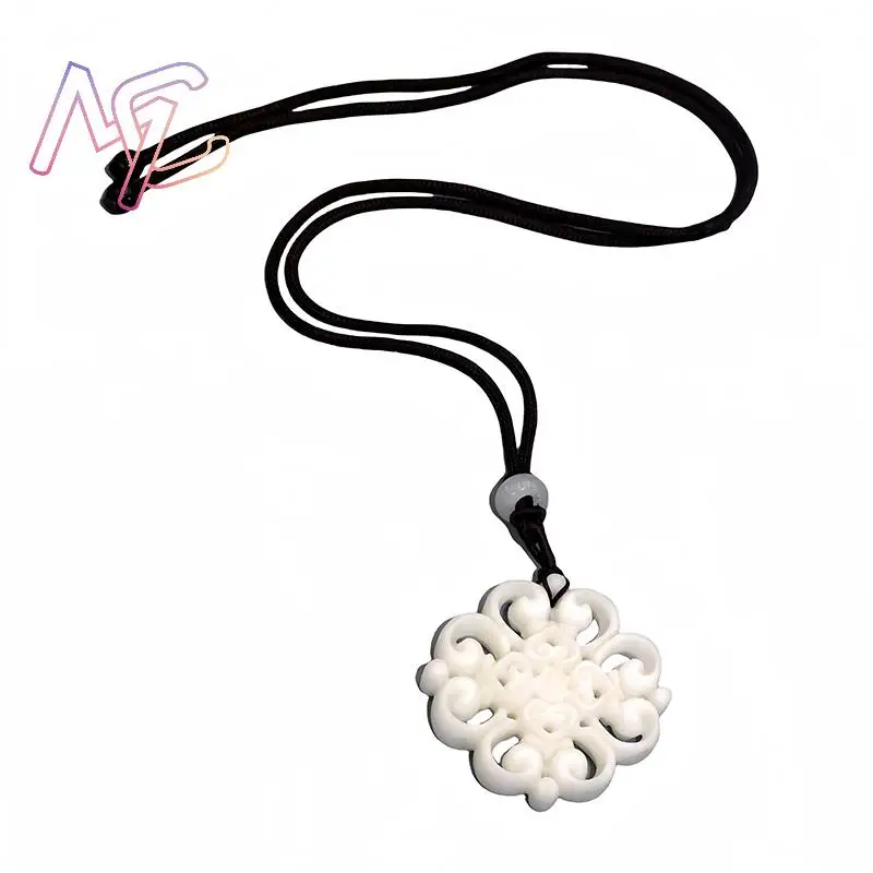 Naturalny jadeitowy naszyjnik z kwiatem Urok Kamień Akcesoria modowe Prawdziwa biżuteria Projektant Amulet Rzeźbiony kamień szlachetny Vintage — zdjęcie 7