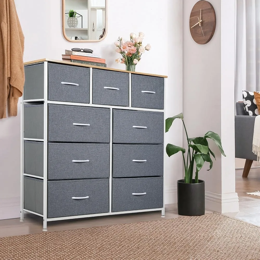 

Tall Dresser for Bedroom with 9 Drawers, Storage Dresser Organizer Unit, Fabric Dresser for Bedroom, Closet, Chest of Drawers