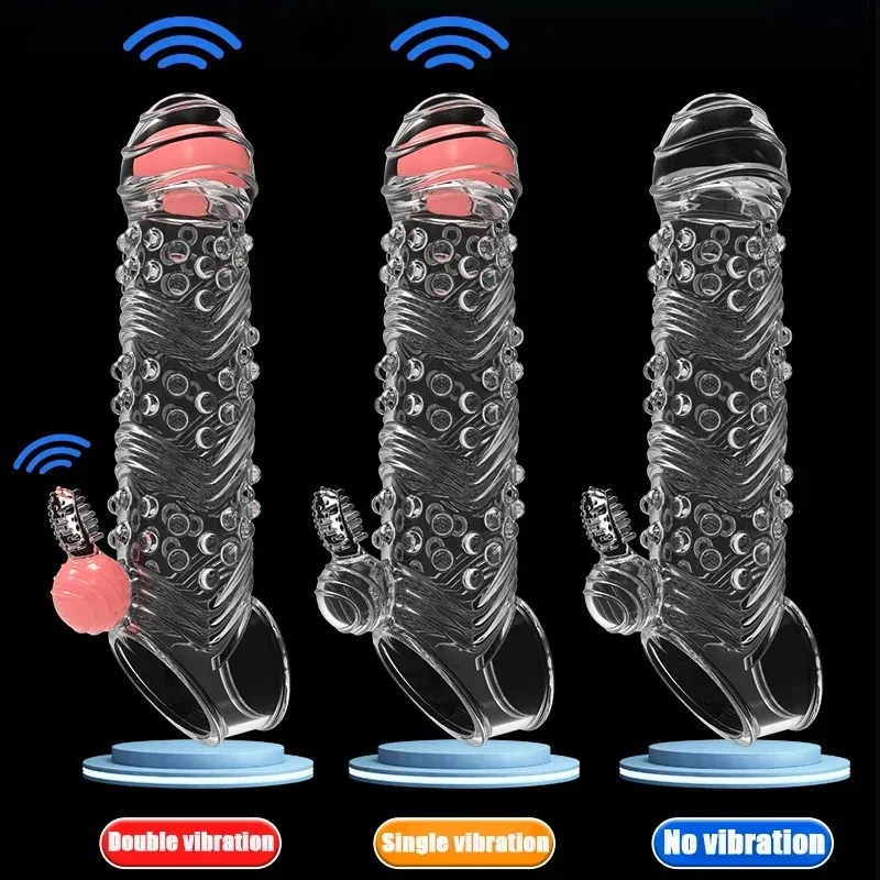 Penis Enlargement Sleeve Vibrator Penis Extender Sex Toys for Men Delayed Ejaculation Condom Penis Extension Adult Sex Products - Image 6