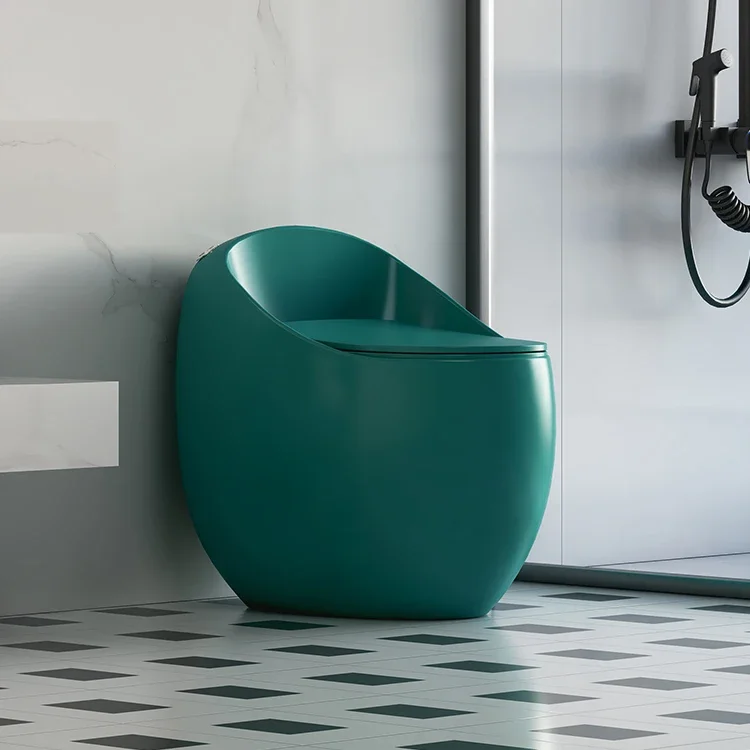 xx-Siphonic Jet Flushing S-trap Green Colored Egg Shape One Piece Toilet