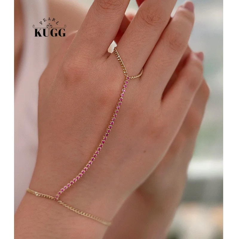 KUGG 100% 18K Yellow Gold Bracelet Fashion Design Real Natural Color Sapphire/Ruby/Pink Sapphire/Emerald Bracelet for Women