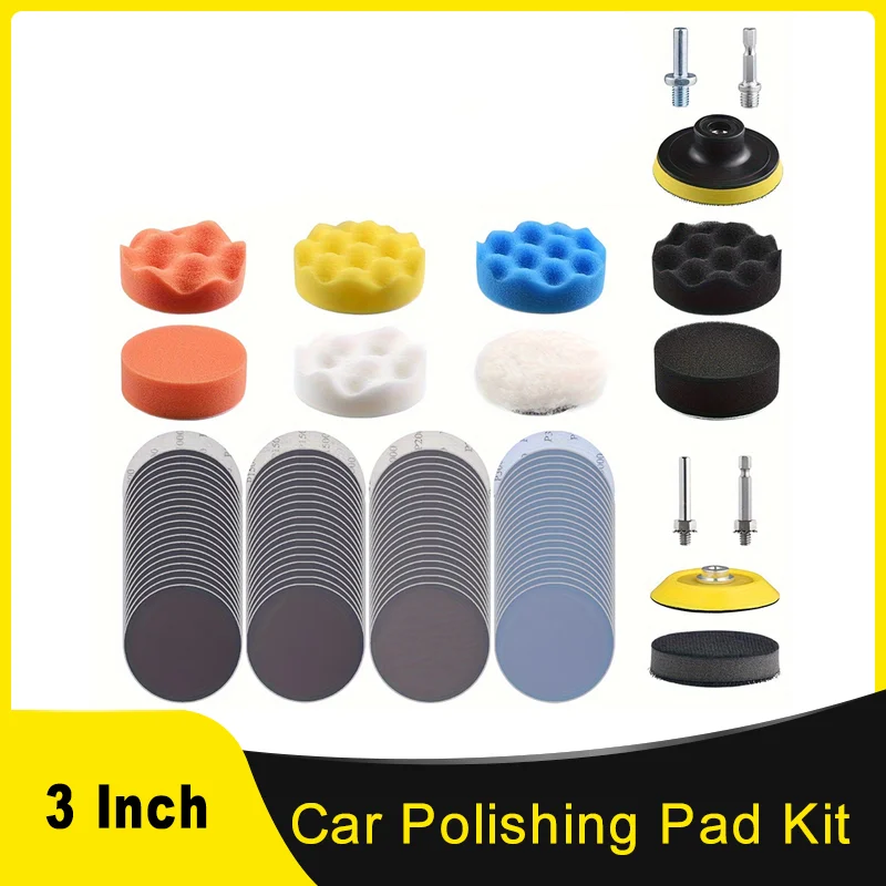 Kit de pulidor de coche de 3 pulgadas, 75MM, 96 piezas, con vástago adaptador de 5/16 pulgadas y 1/4 pulgadas utilizado para moler, pulir, encerado y sellado