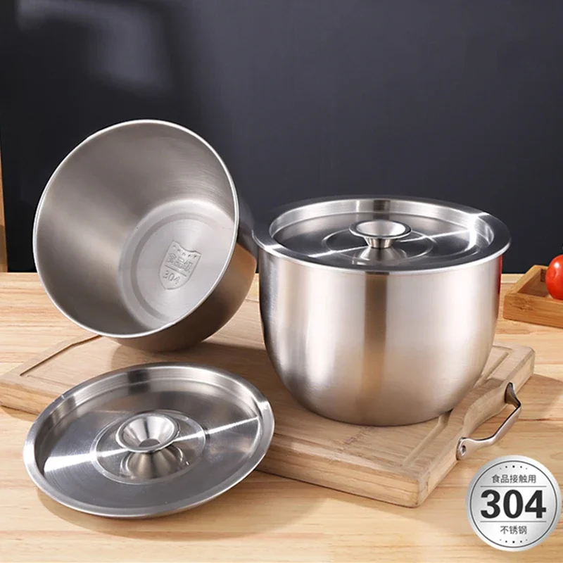 

Kitchen Stainless Steel Egg Beater Basin Fruit Salad Stirring Seasoning Bowl With Lid Food Storage Container Home Cooking Tools