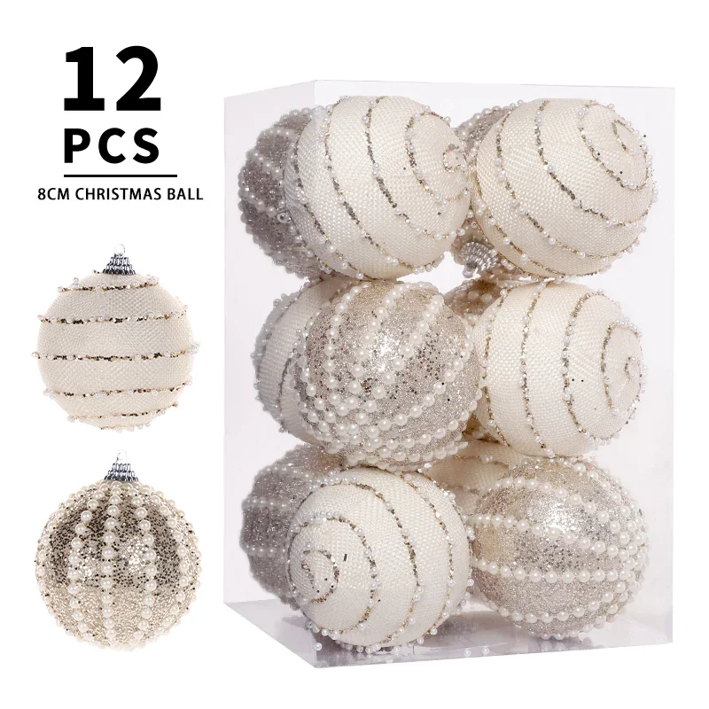 

8CM/12 PCS Christmas Bauble Balls Pendant Xmas Tree Hanging Ornament Noel Navidad Decoration for Home New Year Gift