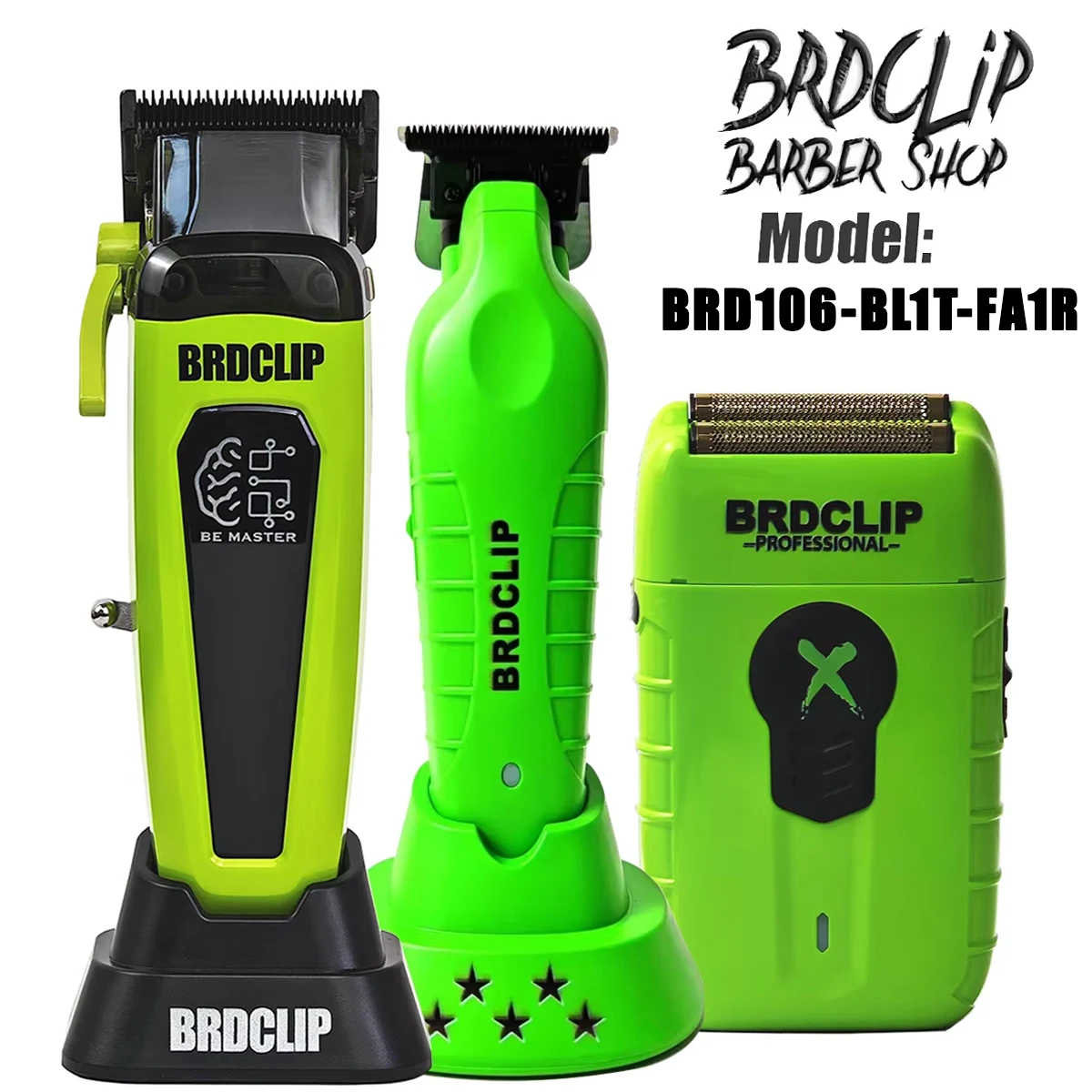 New Professional BRDCLIP BDR106 BL1T FA1R Hair Clipper LED Display Electric Cordless Trimmer DLC Blade with Charging Base Shaver