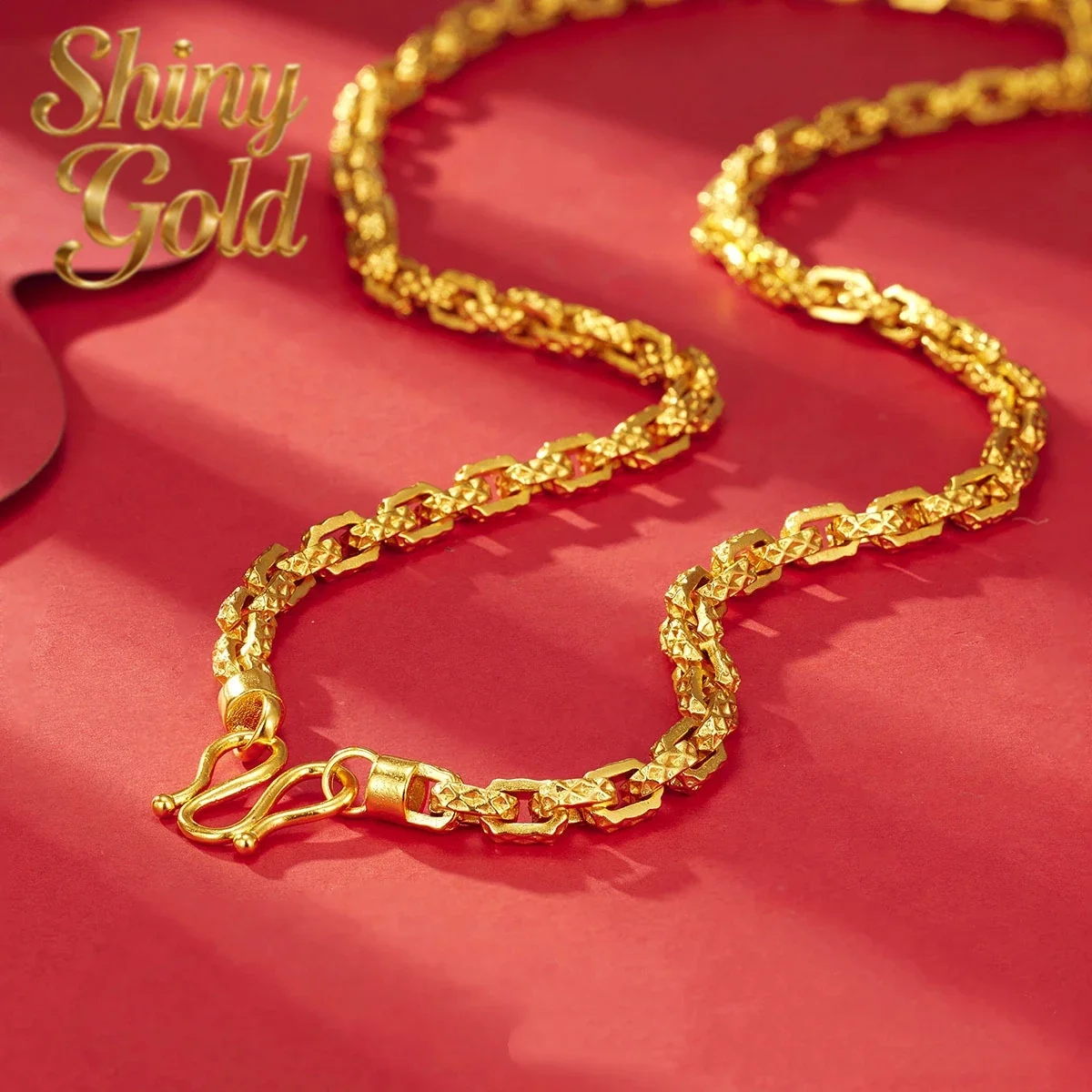 

Роскошное и внушительное мужское колье из настоящего золота 24K с квадратными переплетающимися звеньями, дизайн Шопен, золото au9999.