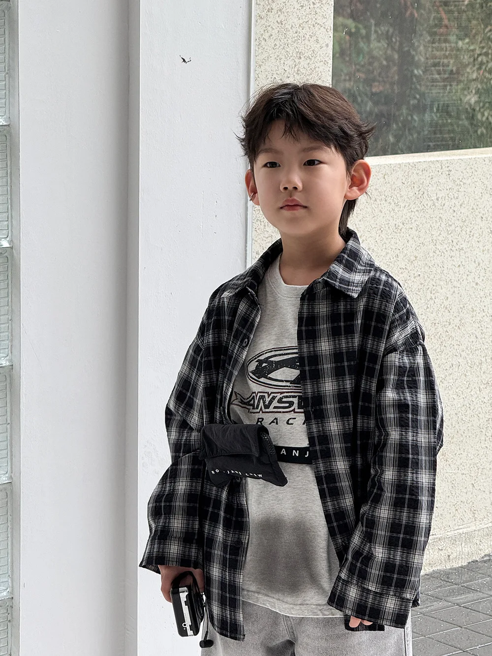 

Children's retro plaid shirt spring and summer 2025 summer boys sunscreen shirt girls loose lazy style versatile