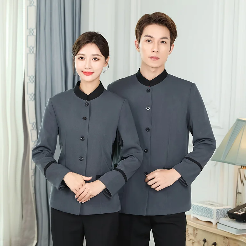 บริการทําความสะอาดแขนยาวฤดูใบไม้ร่วงฤดูหนาวโรงแรมห้องพักทําความสะอาดชุดทํางาน Top Property Auntie Workwear Uniform